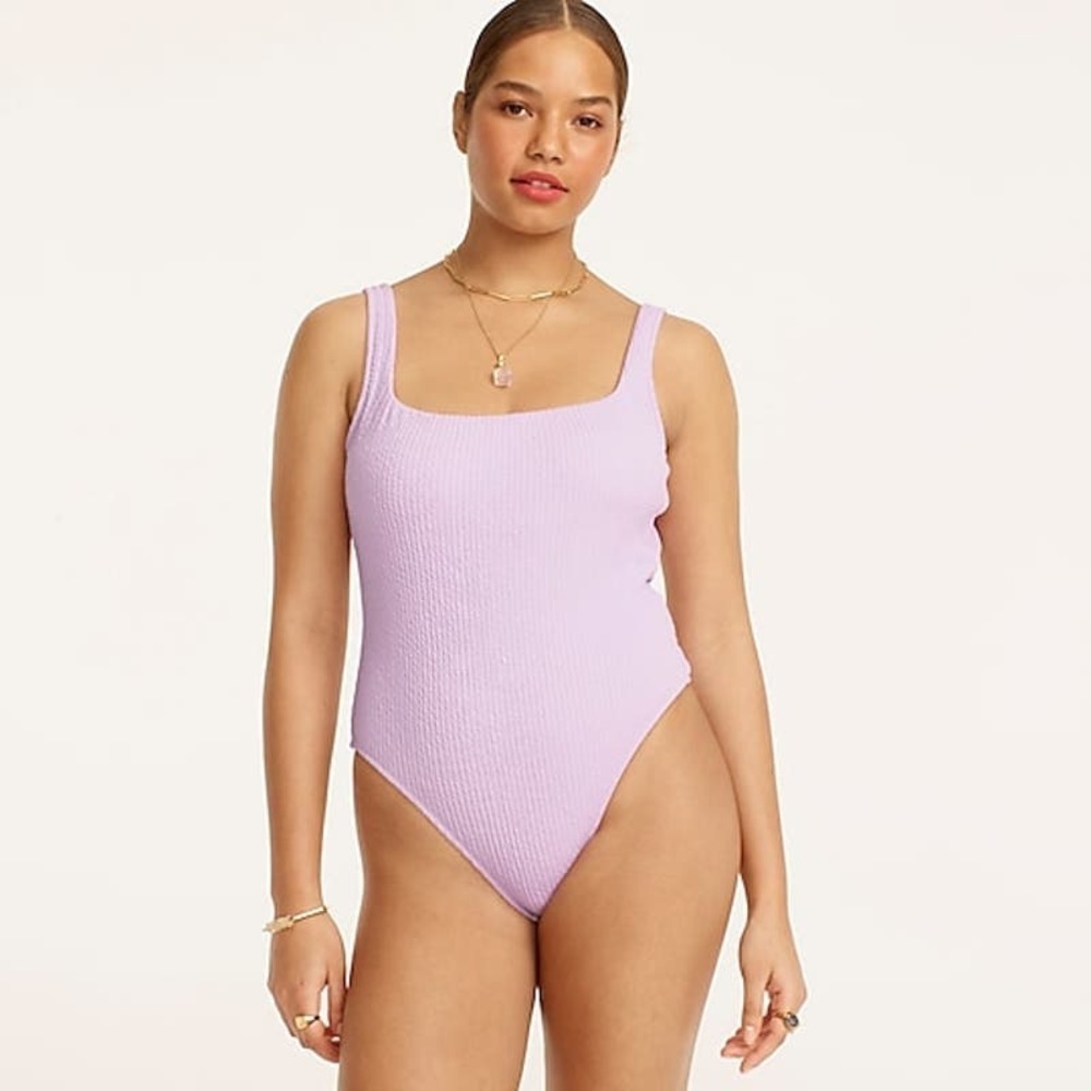 J.crew Textured Square Neck One Piece Swimsuit Dusty Mauve Women's Size 8